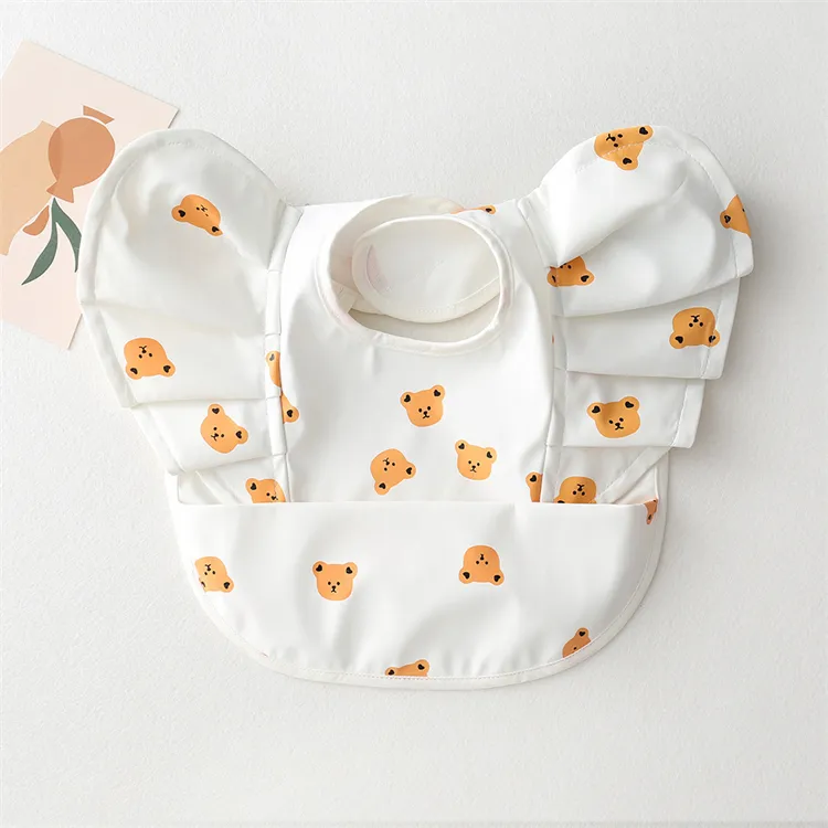 Baby Bibs INS Nordic Style Angel Feed Pocket Burp Girl Boy Infant Meals Bib Waterproof Easy Clean Cute Elephant Bibs Soft PU
