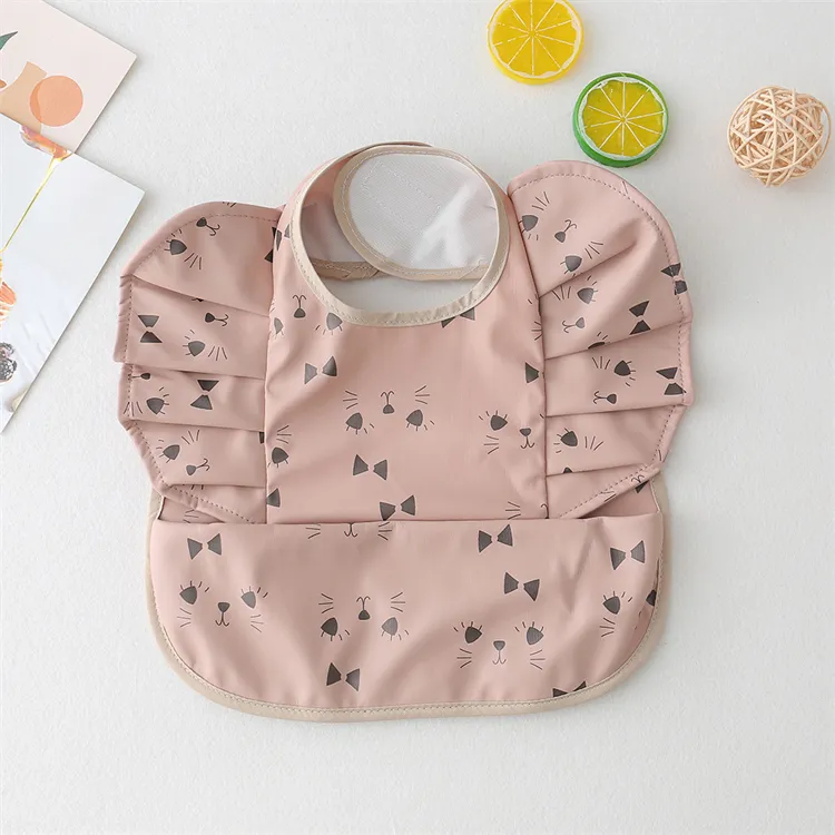 Baby Bibs INS Nordic Style Angel Feed Pocket Burp Girl Boy Infant Meals Bib Waterproof Easy Clean Cute Elephant Bibs Soft PU