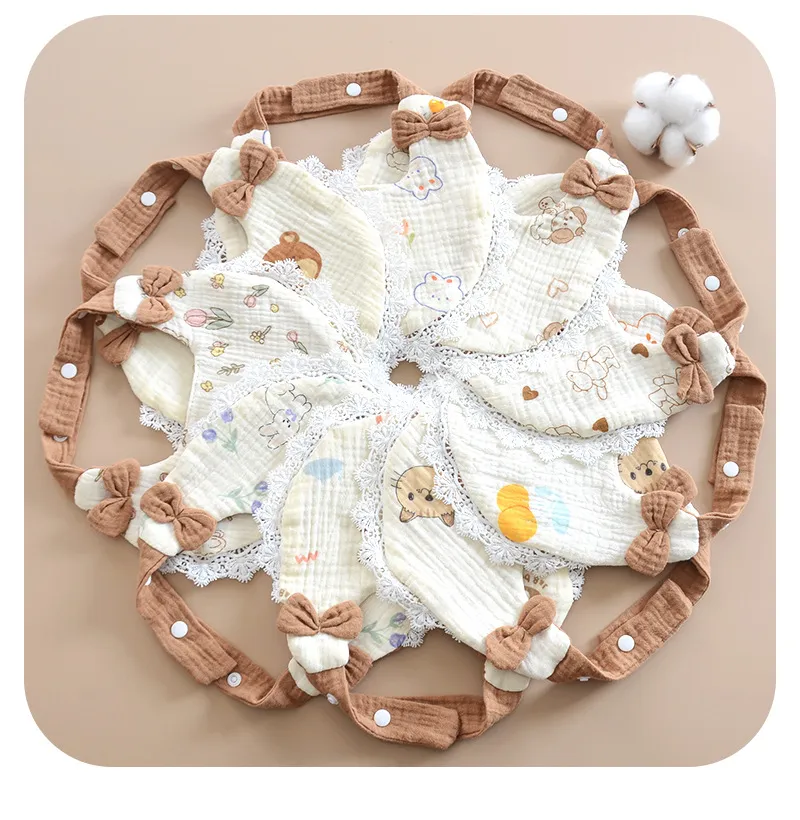Baby Drool Towel Pure Cotton Bib Bow Lace Breathable Princess Newborn Anti Spit Feeding Soft Washable
