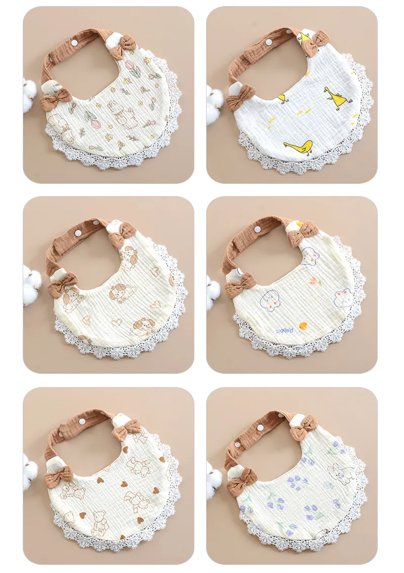 Baby Drool Towel Pure Cotton Bib Bow Lace Breathable Princess Newborn Anti Spit Feeding Soft Washable