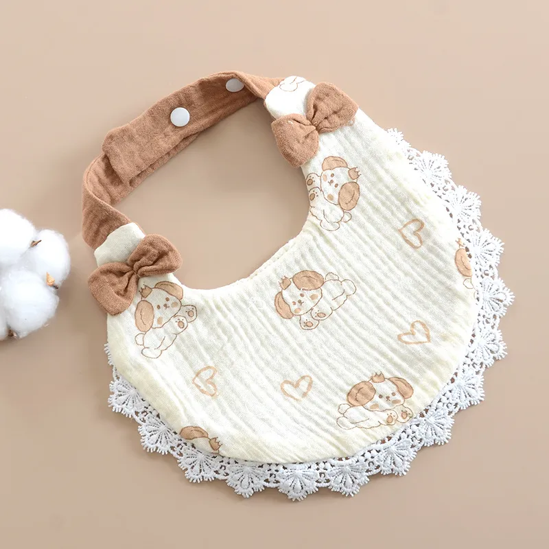 Baby Drool Towel Pure Cotton Bib Bow Lace Breathable Princess Newborn Anti Spit Feeding Soft Washable