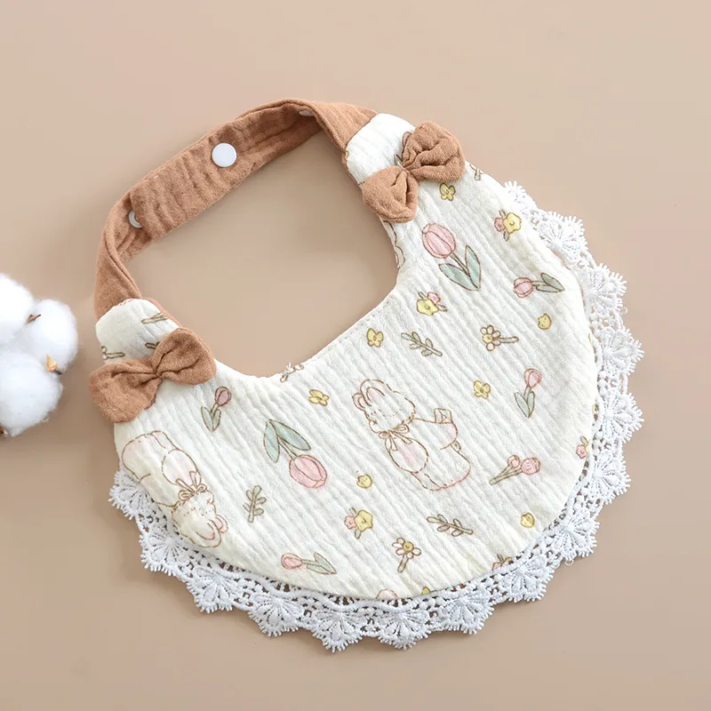Baby Drool Towel Pure Cotton Bib Bow Lace Breathable Princess Newborn Anti Spit Feeding Soft Washable