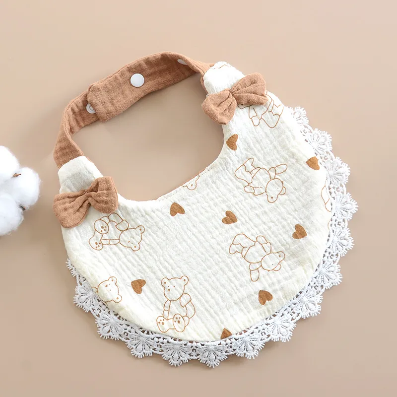 Baby Drool Towel Pure Cotton Bib Bow Lace Breathable Princess Newborn Anti Spit Feeding Soft Washable