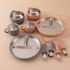 5PCS Stainless Steel Detachable Dishes Plate Baby Feeding Set With BPA Free Silicone Bowl Cup Infant Training Fork Spoon Gifts