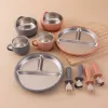 5PCS Stainless Steel Detachable Dishes Plate Baby Feeding Set With BPA Free Silicone Bowl Cup Infant Training Fork Spoon Gifts