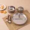 5PCS Stainless Steel Detachable Dishes Plate Baby Feeding Set With BPA Free Silicone Bowl Cup Infant Training Fork Spoon Gifts