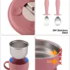 5PCS Stainless Steel Detachable Dishes Plate Baby Feeding Set With BPA Free Silicone Bowl Cup Infant Training Fork Spoon Gifts