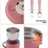 5PCS Stainless Steel Detachable Dishes Plate Baby Feeding Set With BPA Free Silicone Bowl Cup Infant Training Fork Spoon Gifts