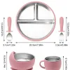 5PCS Stainless Steel Detachable Dishes Plate Baby Feeding Set With BPA Free Silicone Bowl Cup Infant Training Fork Spoon Gifts
