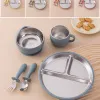 5PCS Stainless Steel Detachable Dishes Plate Baby Feeding Set With BPA Free Silicone Bowl Cup Infant Training Fork Spoon Gifts