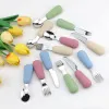 3pcs silicone stainless steel spoon fork knife baby tableware set for complementary feeding