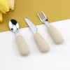 3pcs silicone stainless steel spoon fork knife baby tableware set for complementary feeding