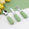 3pcs silicone stainless steel spoon fork knife baby tableware set for complementary feeding