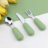 3pcs silicone stainless steel spoon fork knife baby tableware set for complementary feeding