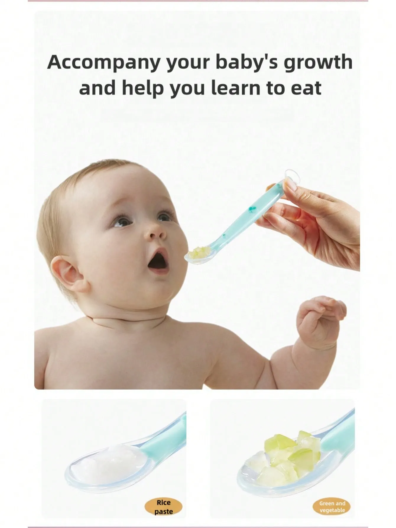 1pc Baby Silicone Suction Cup Spoon Heart Pattern Soft Safe And Helps Babies Eat Independently Traning Self Feeding