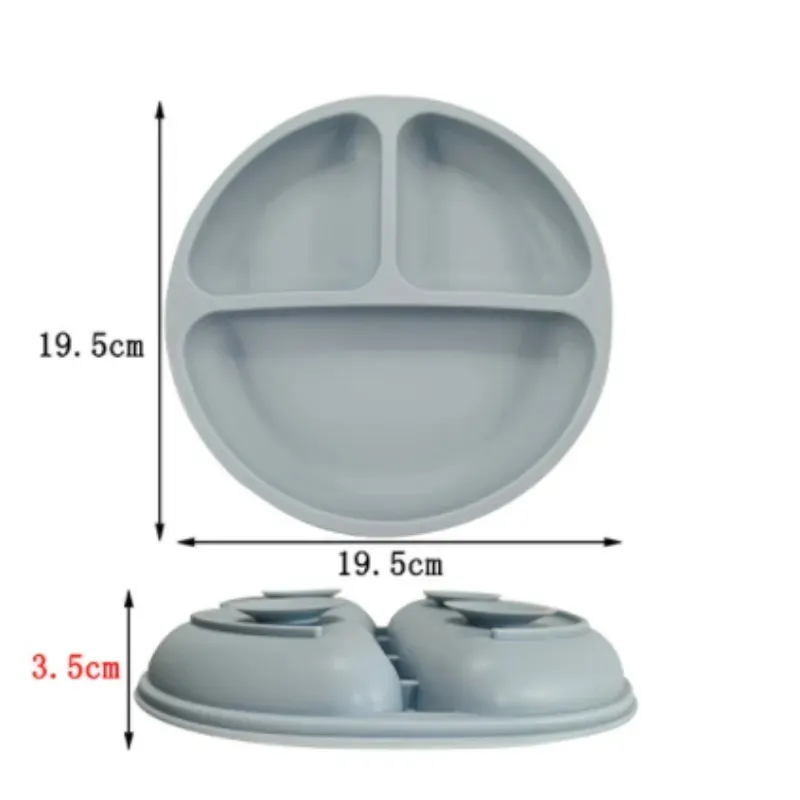 Baby Silicone Feeding Dishes Children Suction Plate Suction Sucker Bowl Wood Fork Spoon Set Toddler Training Tableware BPA Free