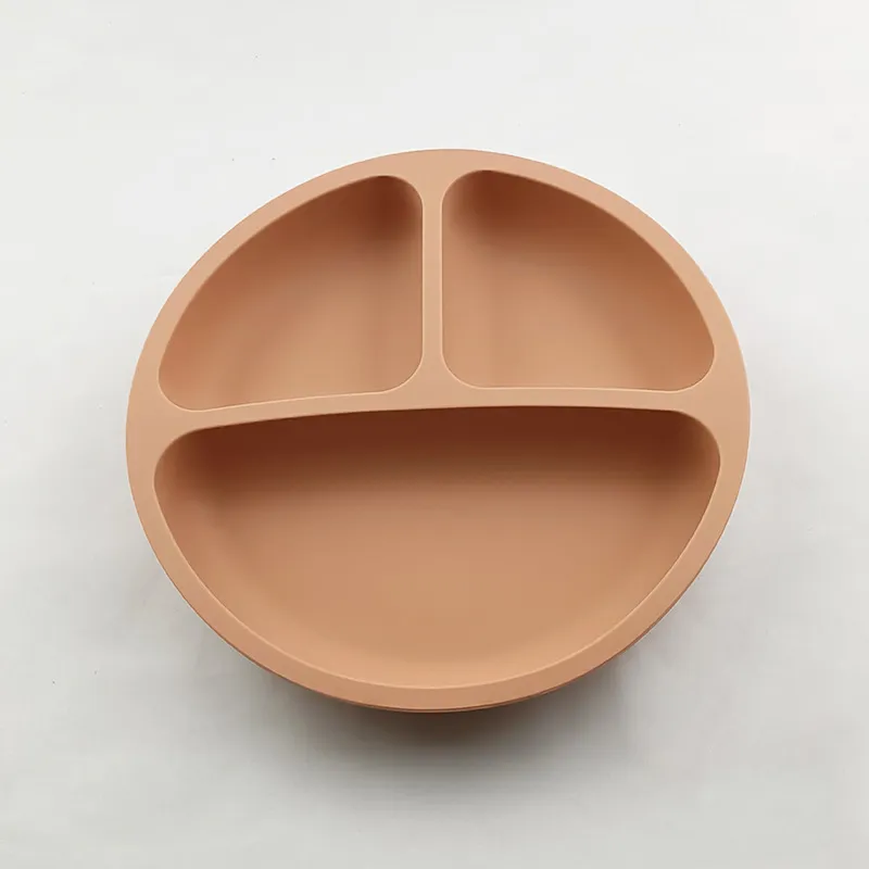 Baby Silicone Feeding Dishes Children Suction Plate Suction Sucker Bowl Wood Fork Spoon Set Toddler Training Tableware BPA Free