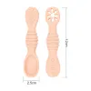 2PCS Cute Baby Learning Spoons Utensils Set Food Grade Silicone Sticky Spoon Children Cutlery Training Spoon Feeding Tableware