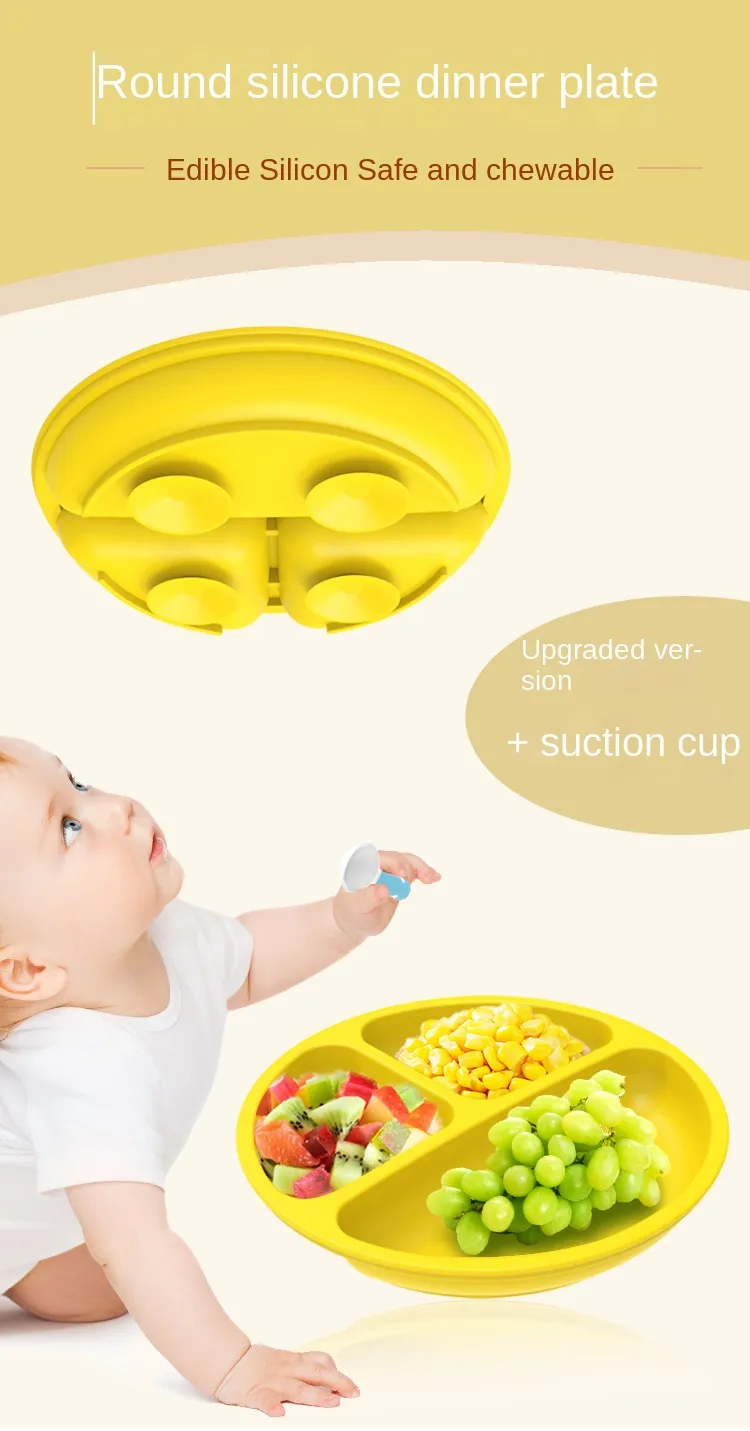 3Pcs Baby Safe Silicone Suction Dining Plate Learning Spoons Set Feeding Toddler Training Tableware Retro Kids Smile Face Plate