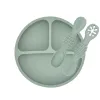 3Pcs Baby Safe Silicone Suction Dining Plate Learning Spoons Set Feeding Toddler Training Tableware Retro Kids Smile Face Plate