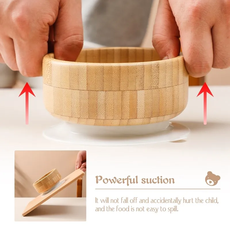 Baby Tableware Set Feeding Bowl Dinner Plate Cup Bibs Spoon Fork Bamboo Wooden Children's Feeding Dishes Sets BPA Free Non-Slip