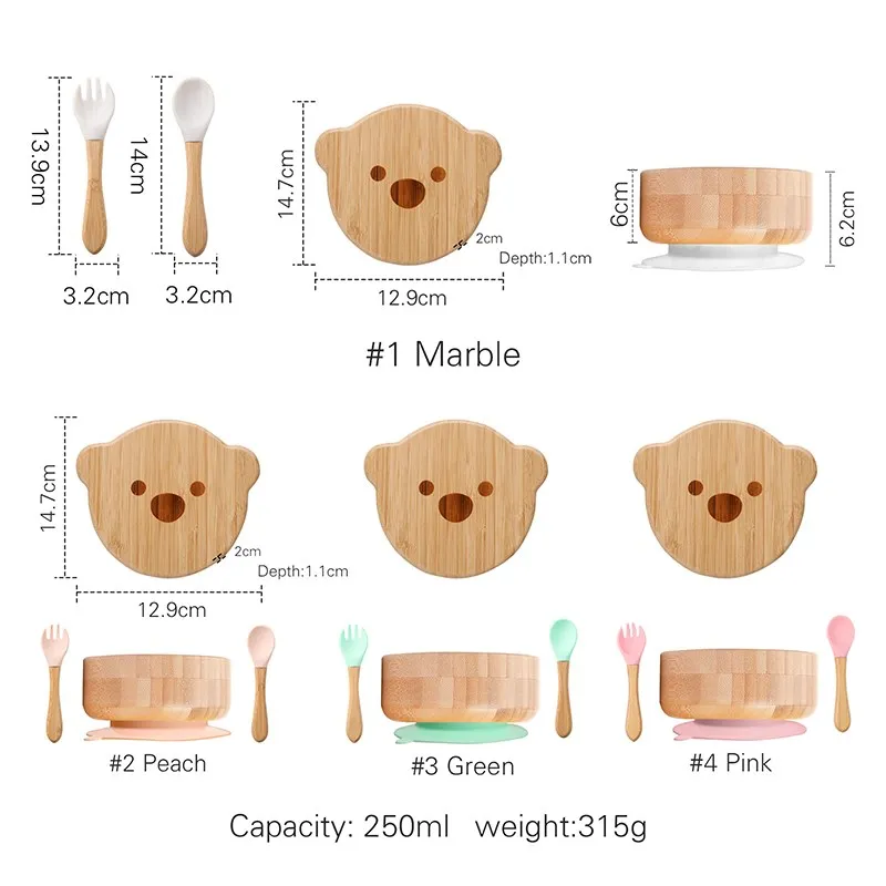 Baby Tableware Set Feeding Bowl Dinner Plate Cup Bibs Spoon Fork Bamboo Wooden Children's Feeding Dishes Sets BPA Free Non-Slip