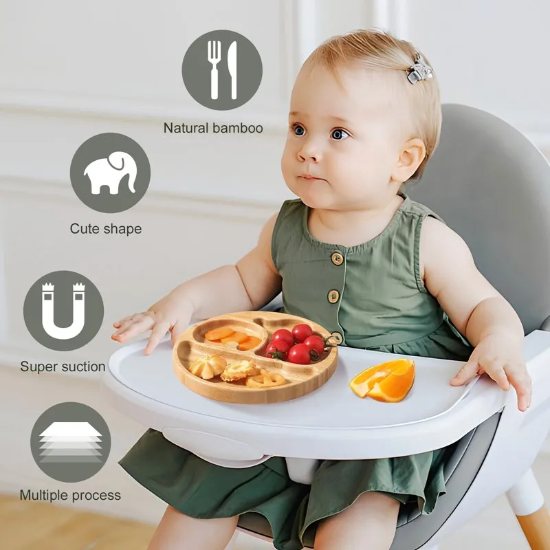 Baby Tableware Set Feeding Bowl Dinner Plate Cup Bibs Spoon Fork Bamboo Wooden Children's Feeding Dishes Sets BPA Free Non-Slip