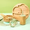 Baby Tableware Set Feeding Bowl Dinner Plate Cup Bibs Spoon Fork Bamboo Wooden Children's Feeding Dishes Sets BPA Free Non-Slip