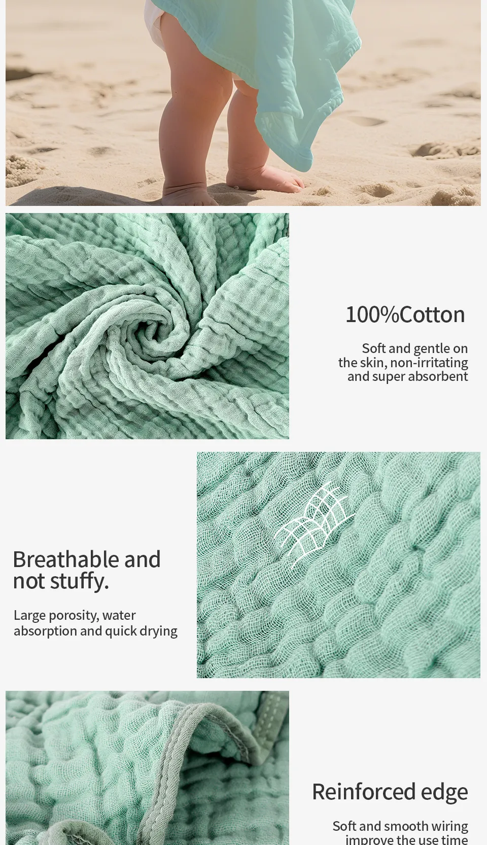 Elinfant 1PC Hooded Baby Towel Gentle Bath Towel With Hood,Bath Towels For Travel Pool Yoga Beach Accessories Essential Gift