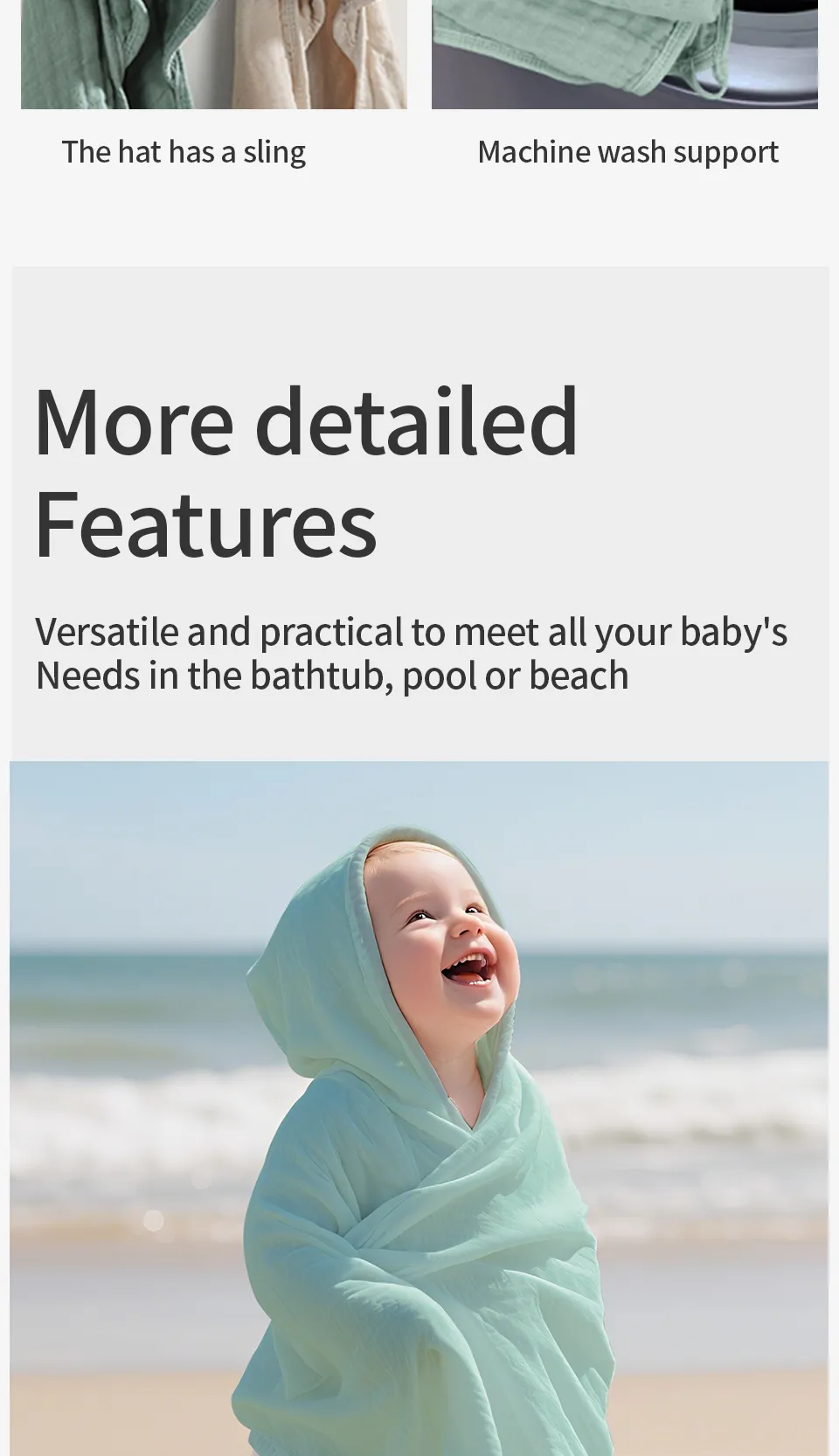 Elinfant 1PC Hooded Baby Towel Gentle Bath Towel With Hood,Bath Towels For Travel Pool Yoga Beach Accessories Essential Gift