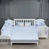 Newborn Solid Wood Crib, Movable Splicing Bed Multifunctional Baby Rocking Bed, Adjustable Guardrail Height, with Mosquito Net