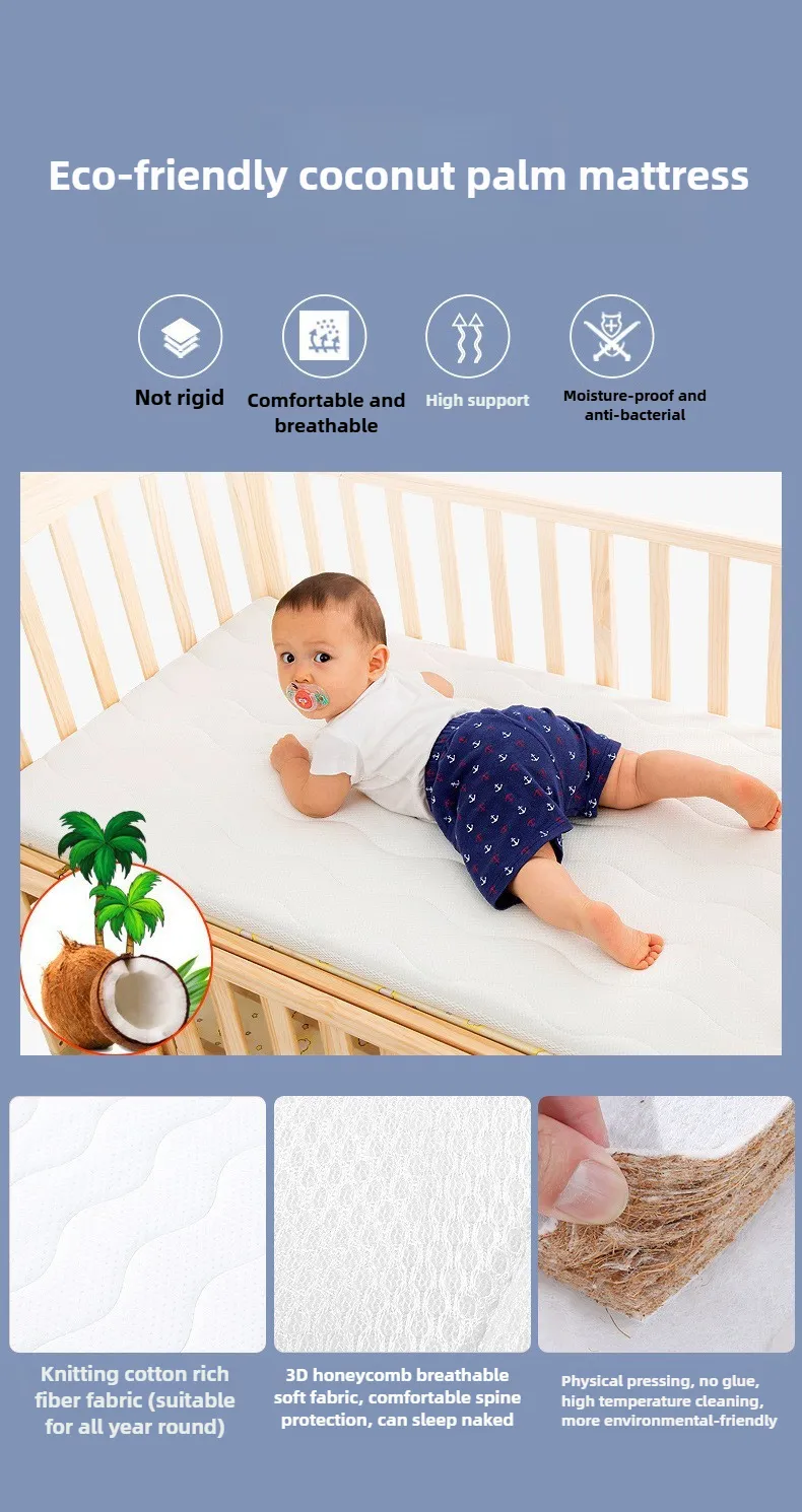 Newborn Solid Wood Crib, Movable Splicing Bed Multifunctional Baby Rocking Bed, Adjustable Guardrail Height, with Mosquito Net