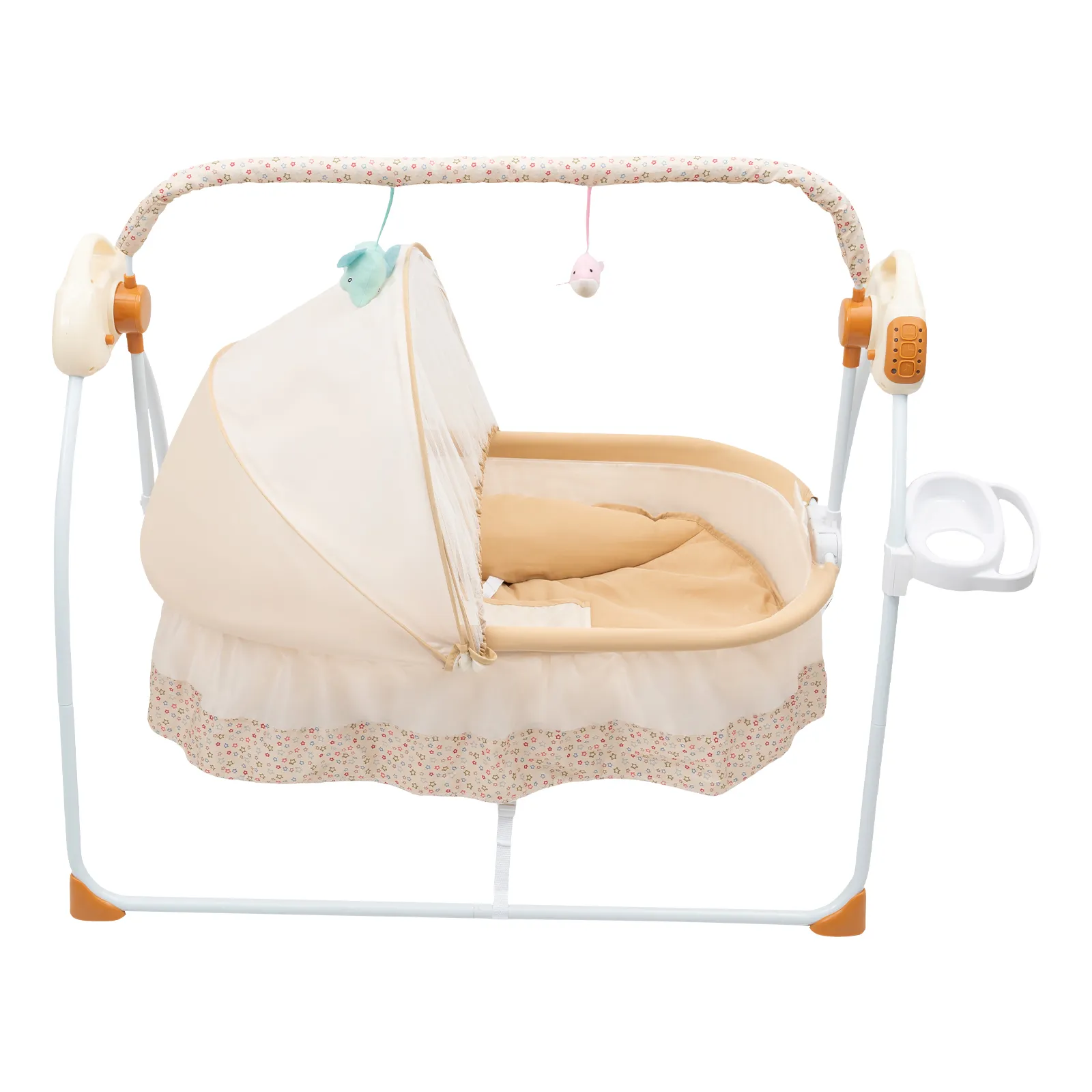 Electric Baby Crib Cradle, 0-18 MonthsInfant Bed Auto Swing with Remote Control/Music 25KG Capacity Foldable Baby Bassinet Khaki