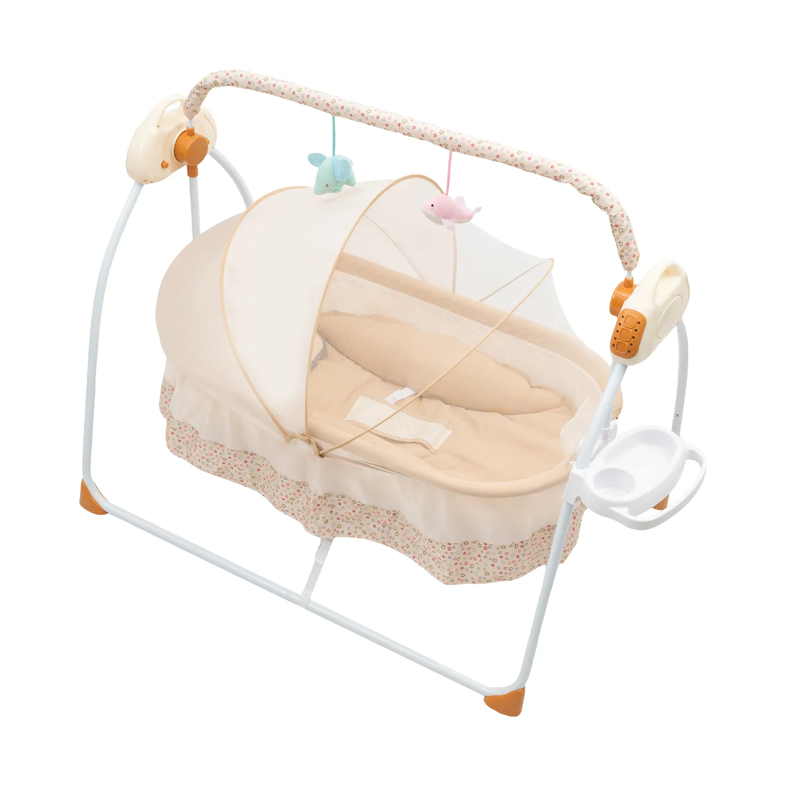 Electric Baby Crib Cradle, 0-18 MonthsInfant Bed Auto Swing with Remote Control/Music 25KG Capacity Foldable Baby Bassinet Khaki