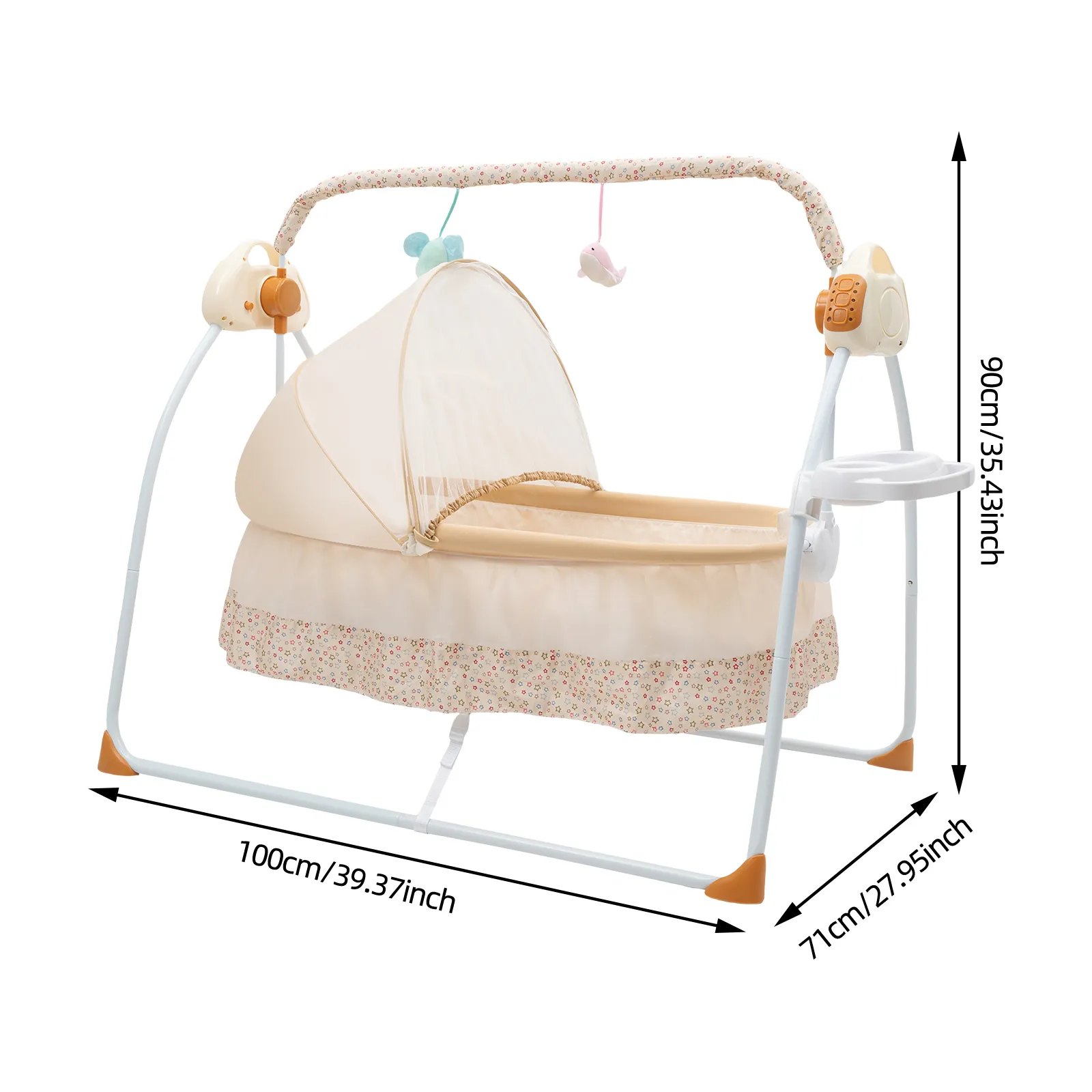 Electric Baby Crib Cradle, 0-18 MonthsInfant Bed Auto Swing with Remote Control/Music 25KG Capacity Foldable Baby Bassinet Khaki