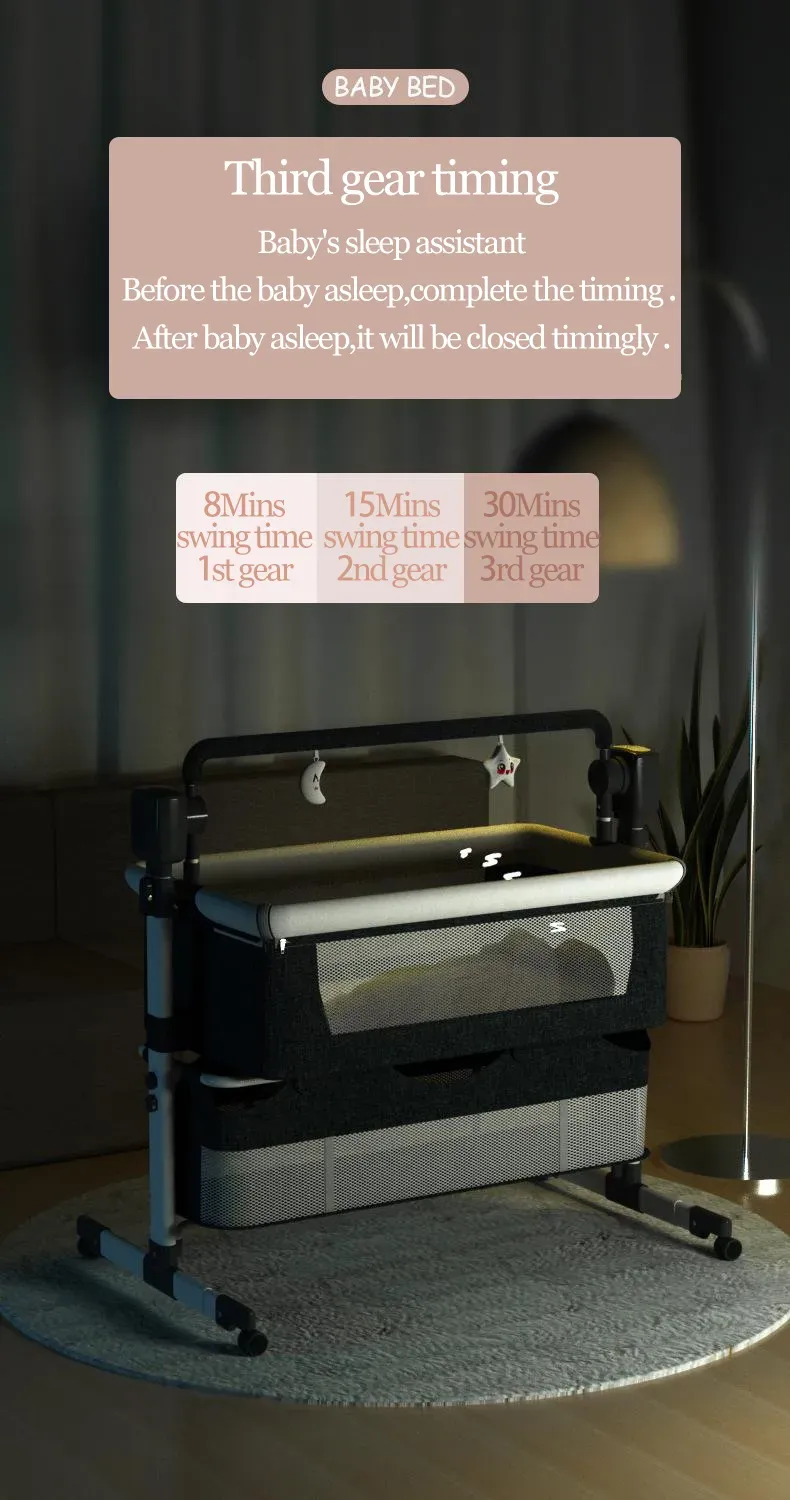 Baby bed Electric Baby Crib Cradle for baby cot newborn bassinet Movable Rocking Bed raised bed Portable Crib with Mosquito Net