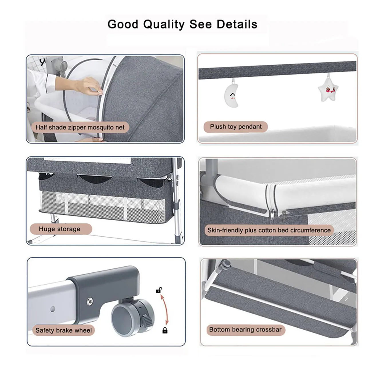 Baby bed Electric Baby Crib Cradle for baby cot newborn bassinet Movable Rocking Bed raised bed Portable Crib with Mosquito Net