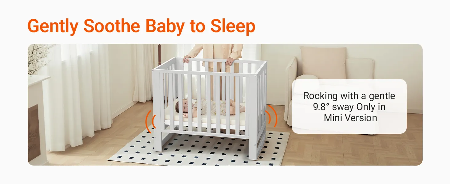 MAMAZING 11-In-1 Convertible Mini Cradle to Full Size Crib Removable Wheels 4 Adjustable Heights (WHITE)