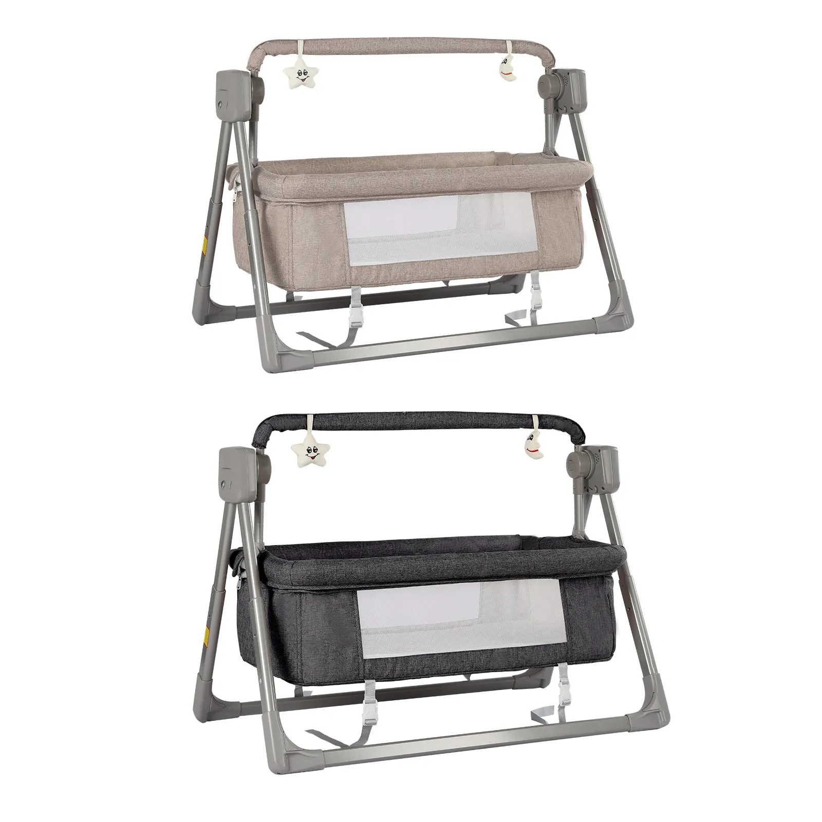 Gray/Khaki Electric Cradle Baby Swing Bed, Automatic Rocking Recliner Crib Basket, Music Remoter Control Sleeping Basket Cot