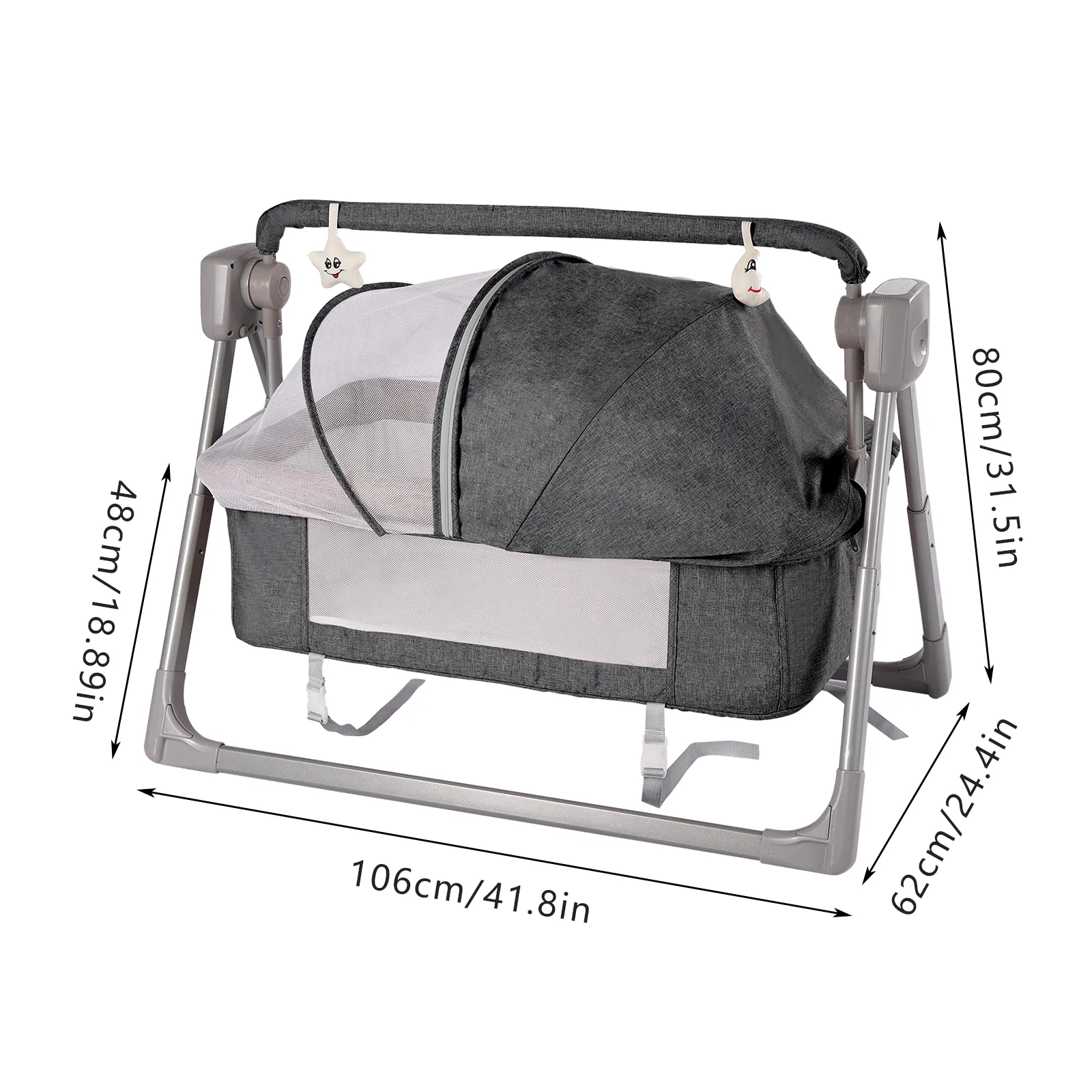 Gray/Khaki Electric Cradle Baby Swing Bed, Automatic Rocking Recliner Crib Basket, Music Remoter Control Sleeping Basket Cot