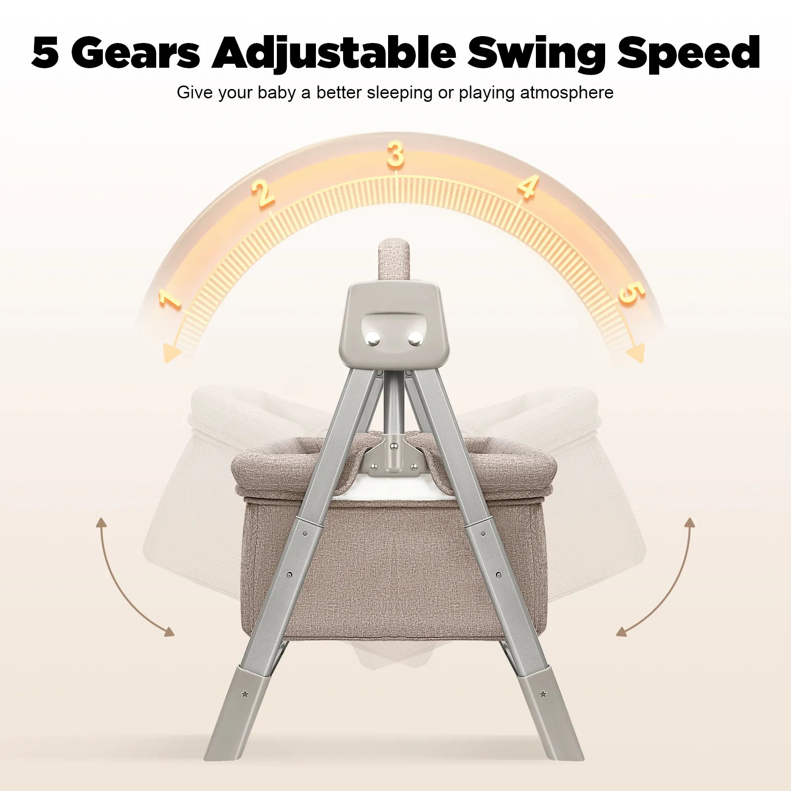 Gray/Khaki Electric Cradle Baby Swing Bed, Automatic Rocking Recliner Crib Basket, Music Remoter Control Sleeping Basket Cot