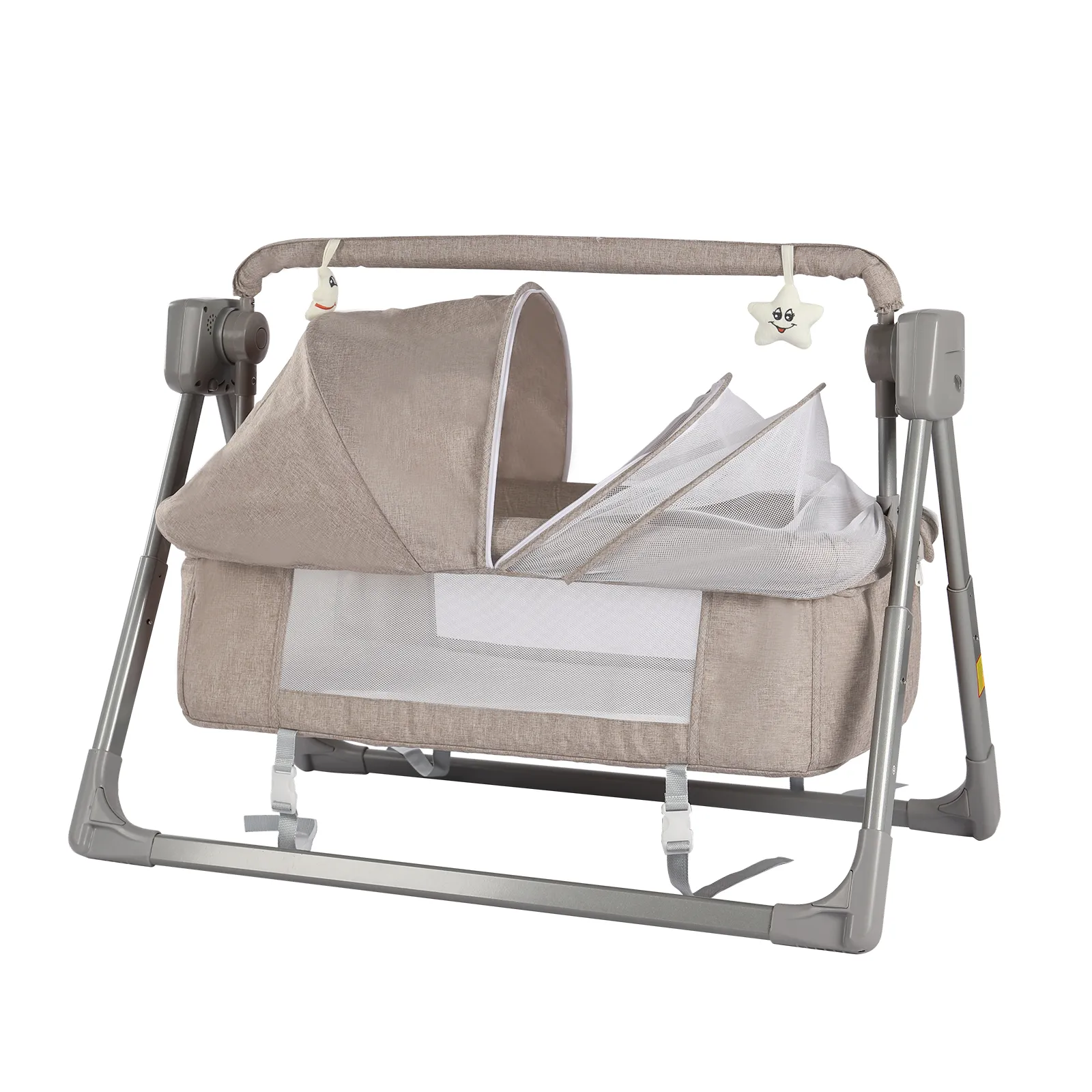 Gray/Khaki Electric Cradle Baby Swing Bed, Automatic Rocking Recliner Crib Basket, Music Remoter Control Sleeping Basket Cot