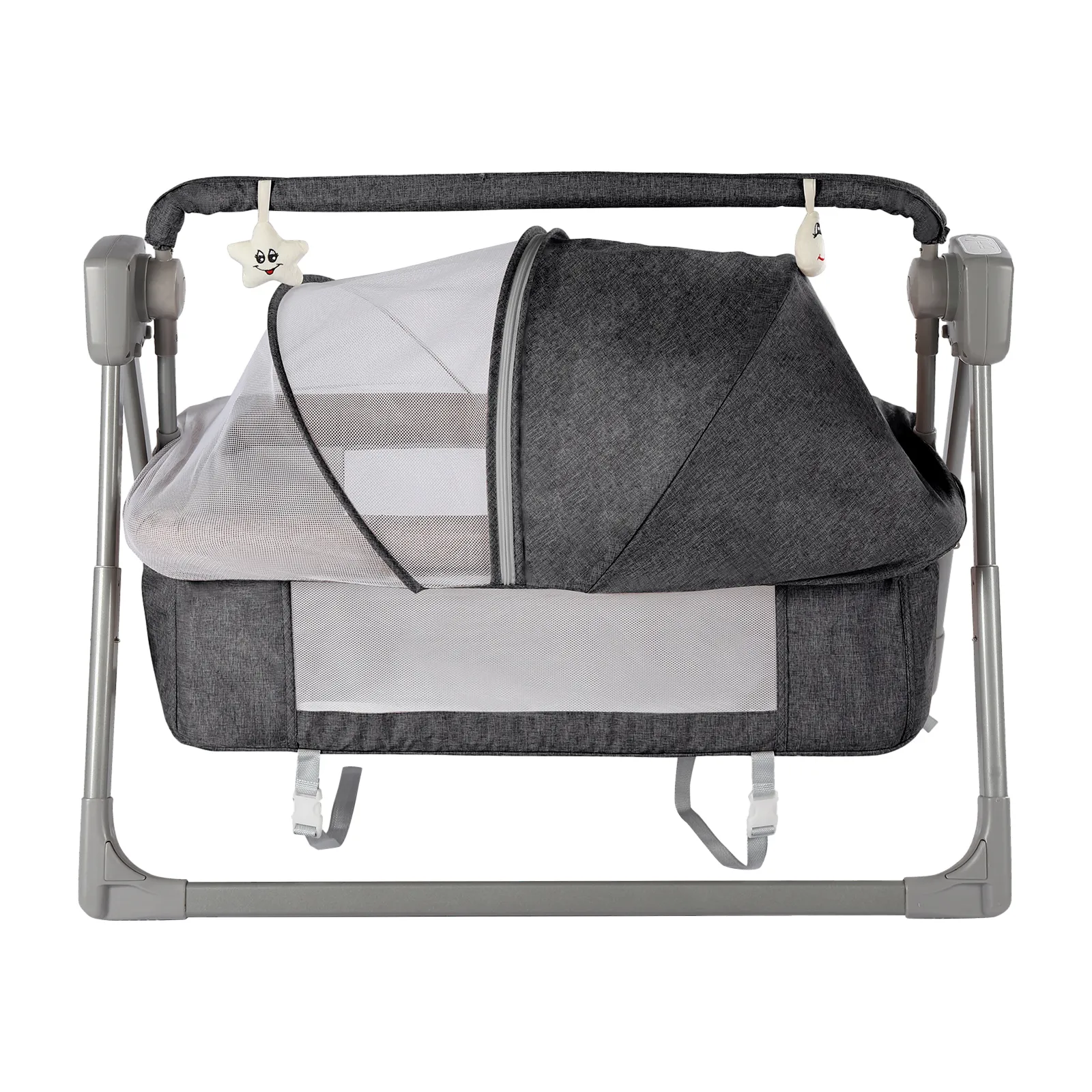 Gray/Khaki Electric Cradle Baby Swing Bed, Automatic Rocking Recliner Crib Basket, Music Remoter Control Sleeping Basket Cot