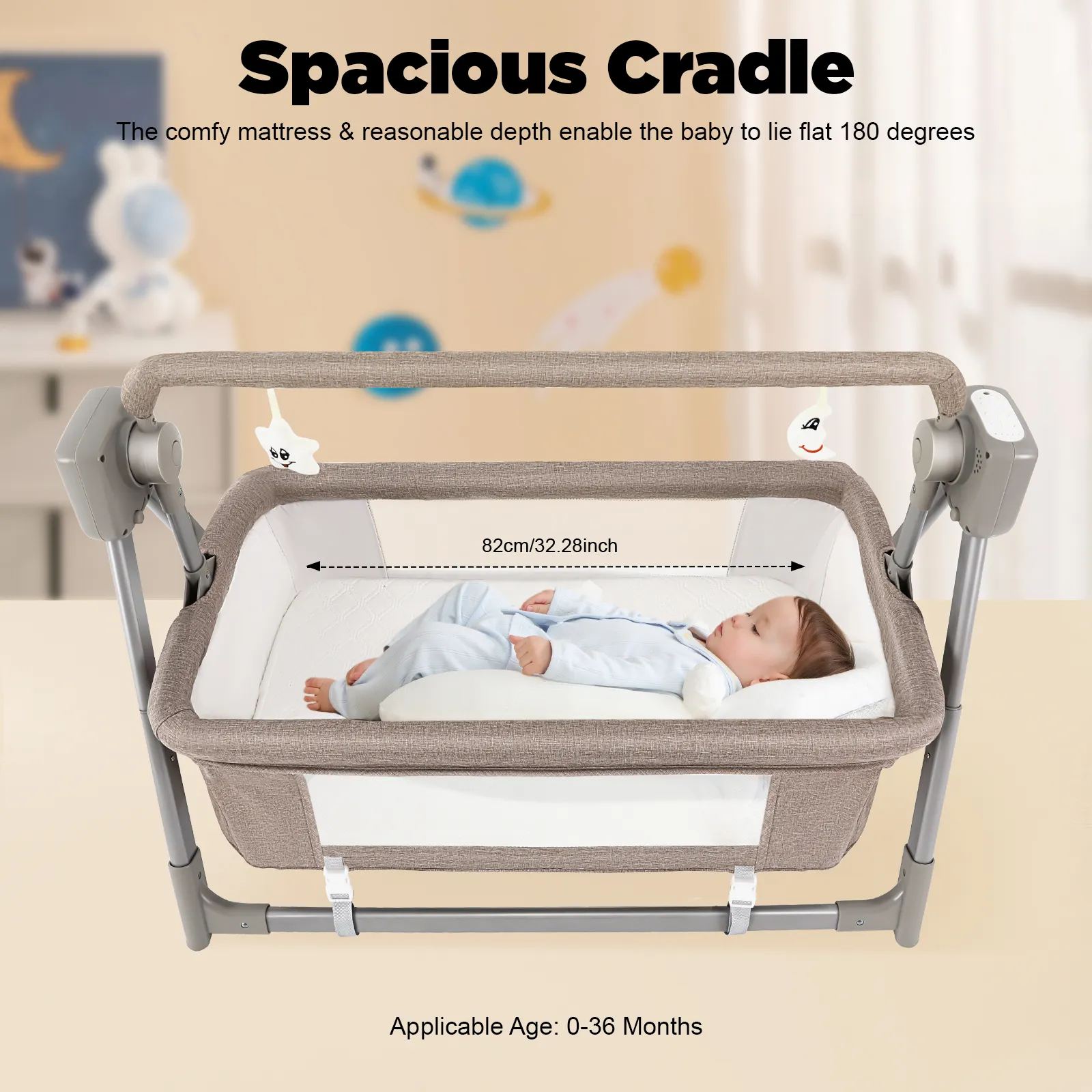 Gray/Khaki Electric Cradle Baby Swing Bed, Automatic Rocking Recliner Crib Basket, Music Remoter Control Sleeping Basket Cot