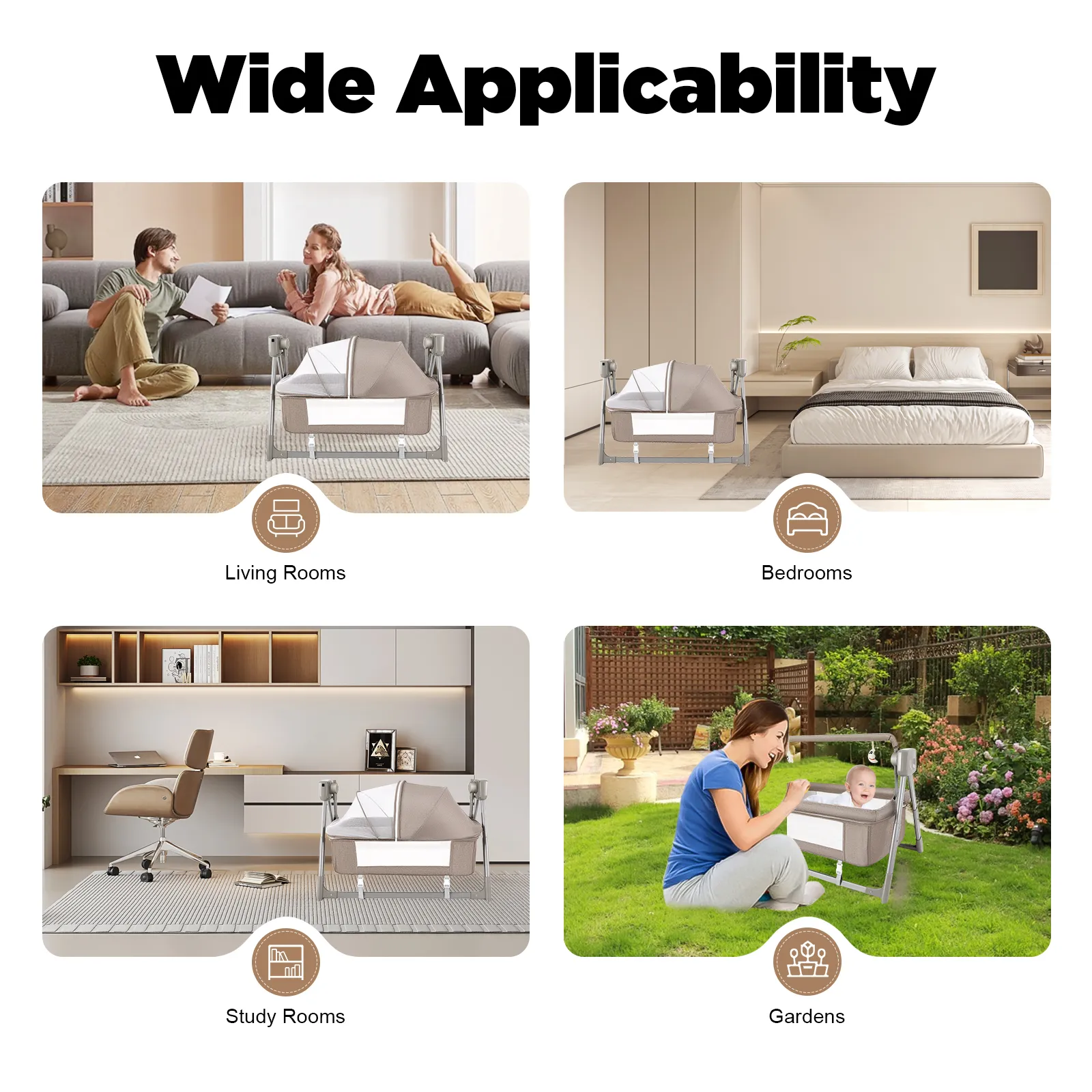 Gray/Khaki Electric Cradle Baby Swing Bed, Automatic Rocking Recliner Crib Basket, Music Remoter Control Sleeping Basket Cot