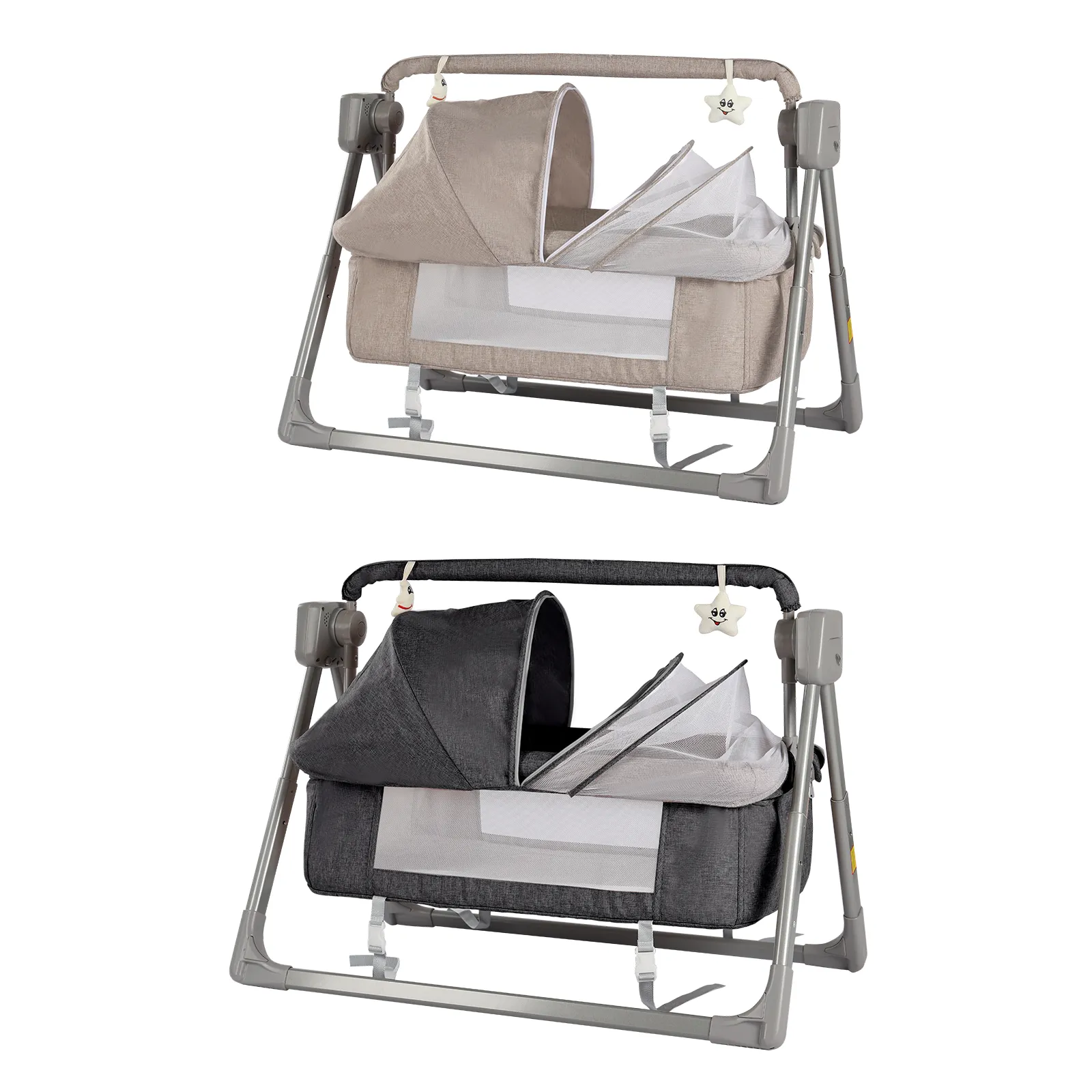 Gray/Khaki Electric Cradle Baby Swing Bed, Automatic Rocking Recliner Crib Basket, Music Remoter Control Sleeping Basket Cot