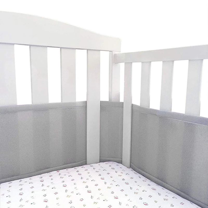 Mesh Crib Soild Color Breathable Bed Crib Bumper Grey Liner For Standard Baby Crib Full-Size Wieg Ademend Mesh Bed Bumper