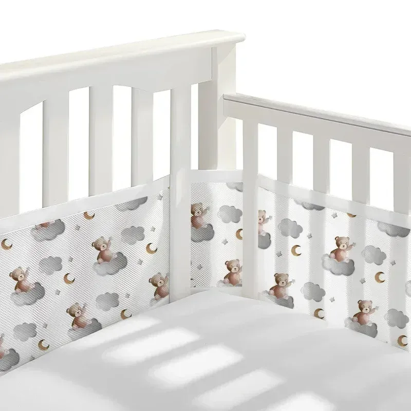 Baby Breathable mesh bed liner fits 4 panel crib sandwich breathable bed around baby fence