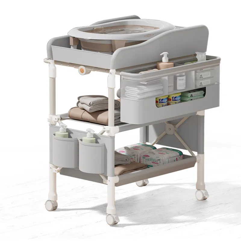 6-in-1 Portable Baby Care Station - Foldable Changing Table with Removable Bath Tub, Massage Mat & Storage Organizer