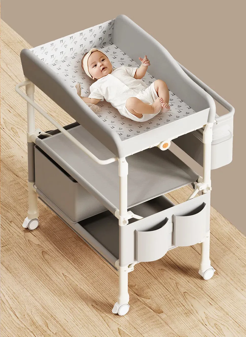 6-in-1 Portable Baby Care Station - Foldable Changing Table with Removable Bath Tub, Massage Mat & Storage Organizer